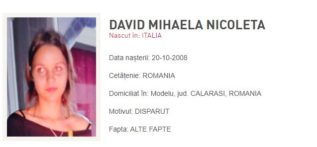 Minoră din Modelu dispărută