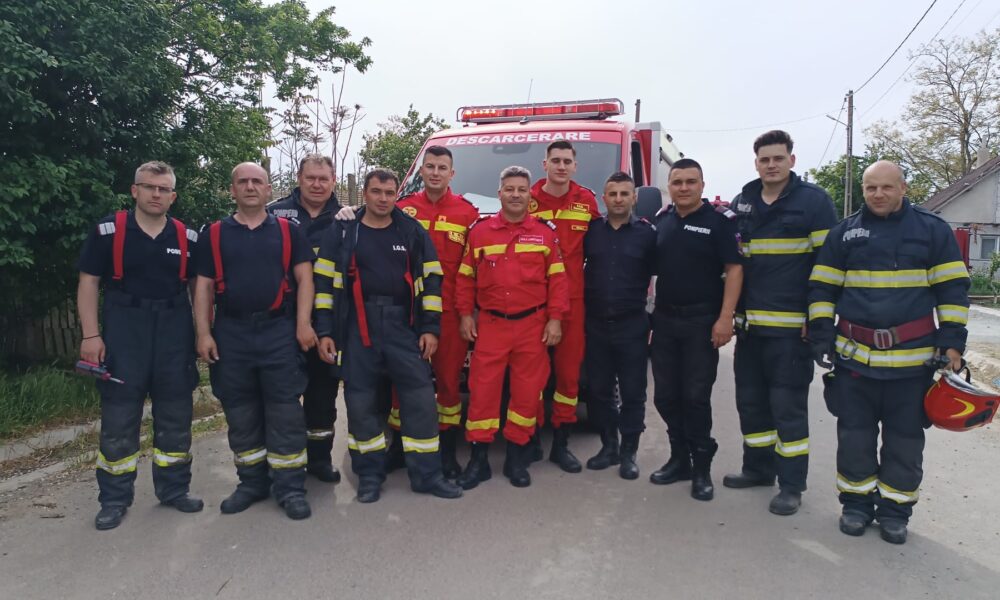 Pompierii militari care au intervenit în localitatea Mireasa